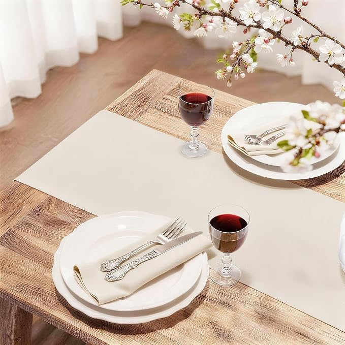 FOLINS&HOME Beige Waterproof Decorative Table Runner 36 Inches Long | 210GSM - Image 2