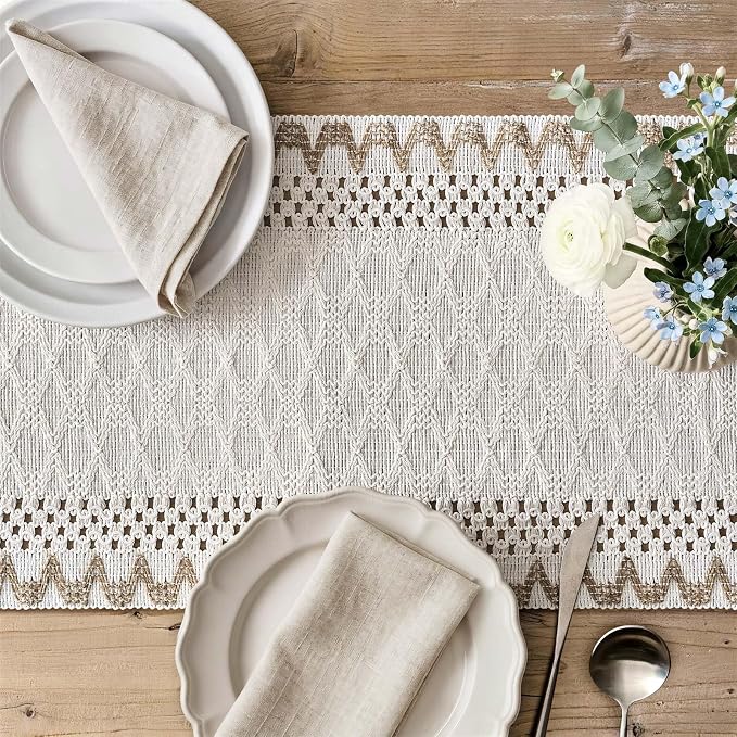 Macrame Side Trim Boho Woven Table Runner, Jute 12x72 Inch | Crochet Hollow - Image 3