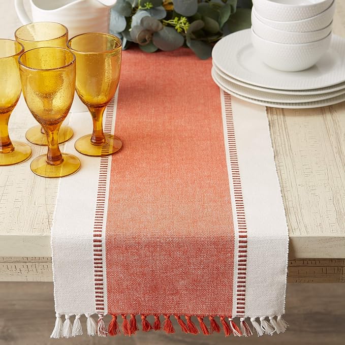 DII Dobby Stripe Table Runner, 13x72 Burnt Orange & Cream Background | Woven - Image 4