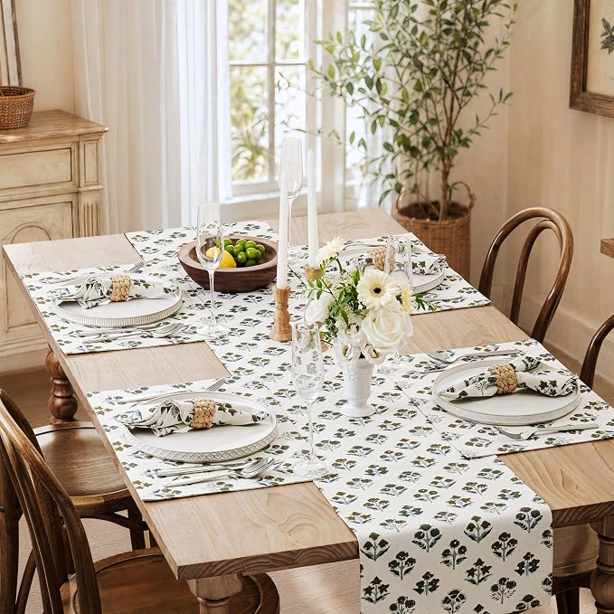 Block Print Floral Decorative Table Runners, 13x48 Inch Brown | 100% Organic - Image 7