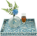 Serving Tray 15.7" X11.8", Lacquer Mother of Pearl Inlay Mosaic Tray, Rectangle by WovenWickerThings