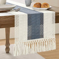 Macrame Style Bicolor Stitching Table Runner 14x36in Navy | Woven Boho Table by ZEEMARTONLINE