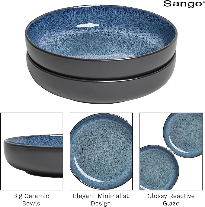Sango Resona Blue & Black Large Serving Bowl, 64.25 oz, Salad & Dinner - Image 8
