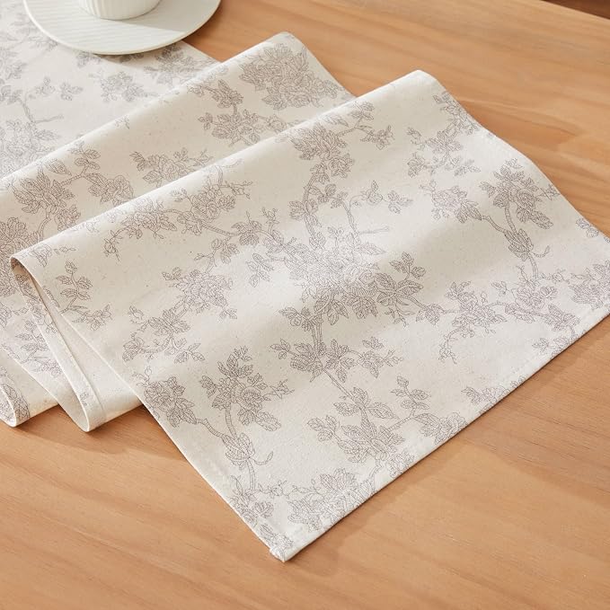 French Pastoral Farmhouse Table Runners, 13x108 Inch Grey | 100% Organic Cotton by Unknown