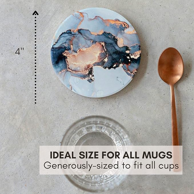 Ceramic Marble Coasters Set of 6, Absorbent Drink Coasters - Image 6