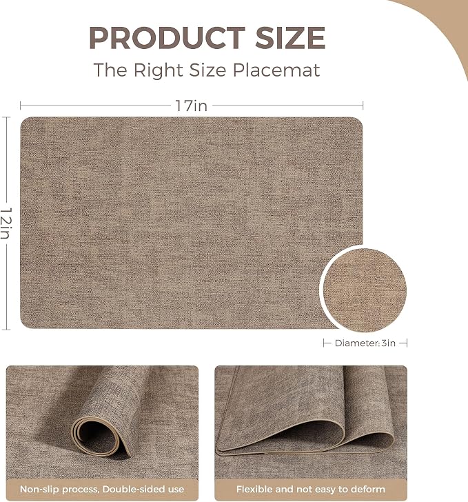 NCUE Vinyl Placemats Set of 6, Heat Resistant, Nonslip Faux Leather Waterproof - Image 4