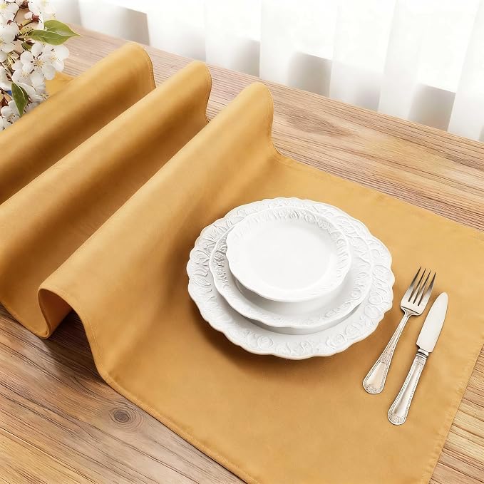 FOLINS&HOME Gold Waterproof Decorative Table Runner 90 Inches Long | 210GSM - Image 3