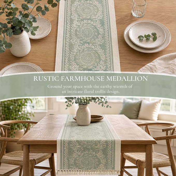 14x48 Medallion Table Runner Waterproof Rustic Farmhouse Macrame | Need to - Image 6