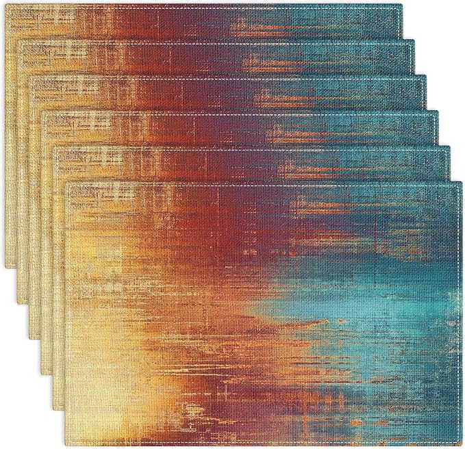 Emvency Farmhouse Placemats Set of 6, 12x18 Inch, Grunge Colorful | Farmhouse by Emvency