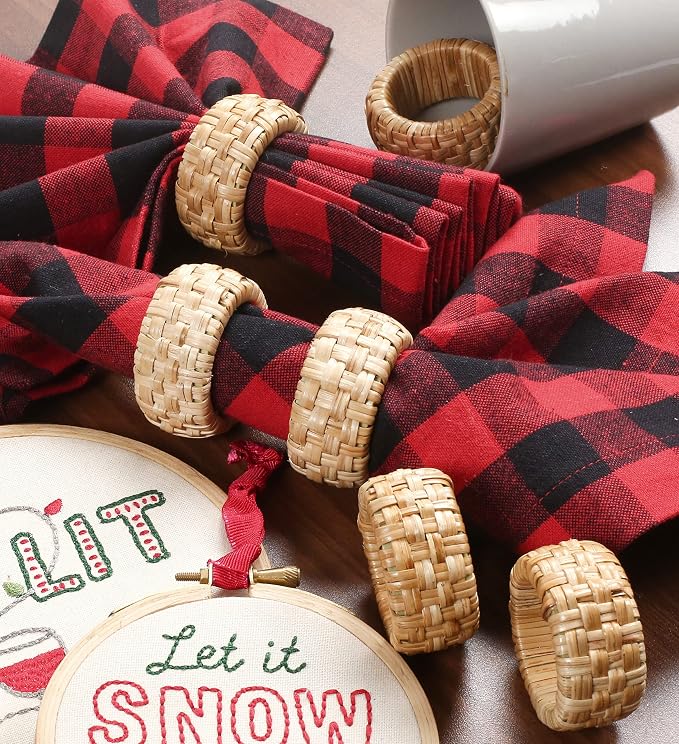 Lightnpro Natural Rattan Decorative Napkin Rings Set of 12, Serviette Napkin - Image 8