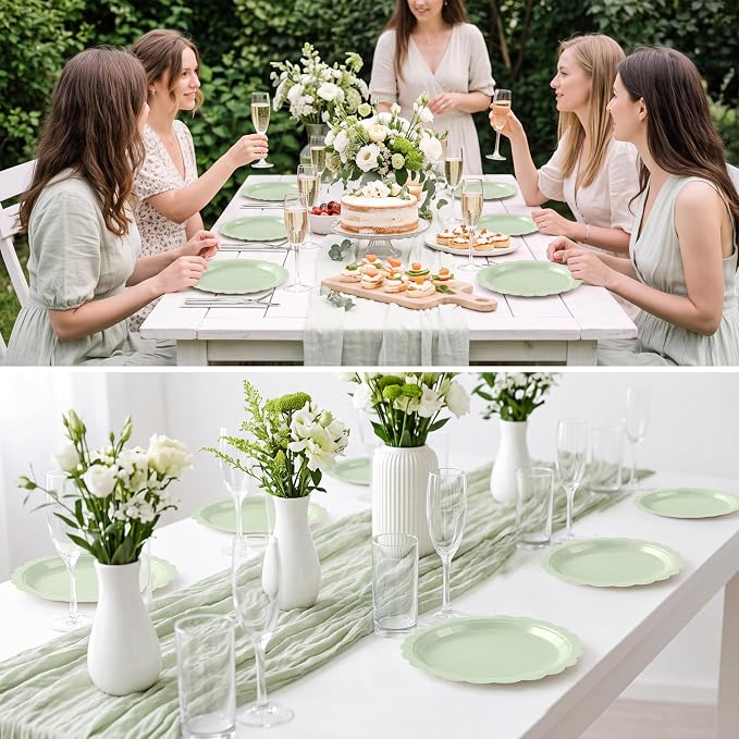 NatNarr 30 Pk Appetizer Cake Cockatil Plates 7" Scalloped Sage Green Plates | - Image 5