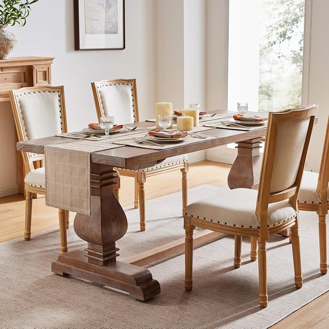 Linen Checked Farmhouse Table Runner, 13x90 Inches Taupe | Raised Grid Design - Image 3