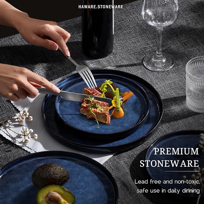 HaWare Dinnerware Sets, 12-Piece Plates and Bowls Set, Reactive Starry Blue | - Image 6