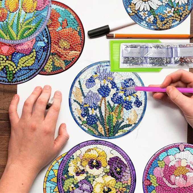8 Pack Flower Diamond Art Coasters Kits-Diamond Painting Coasters Kit | 5D - Image 4