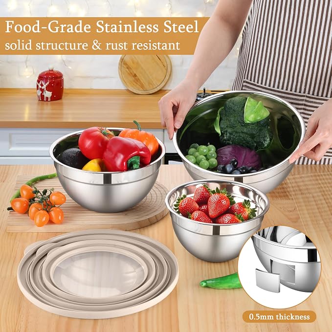 LIANYU Mixing Bowls with Visible Lids, 4.6 & 3 & 1.5QT Size, with Airtight Lids - Image 3