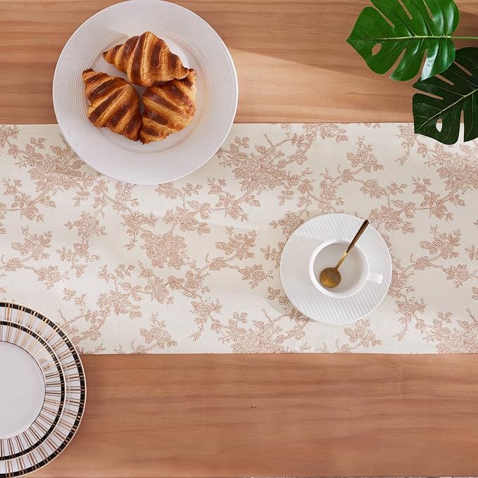 French Pastoral Farmhouse Table Runners, 13x72 Inch Taupe | 100% Organic Cotton - Image 4