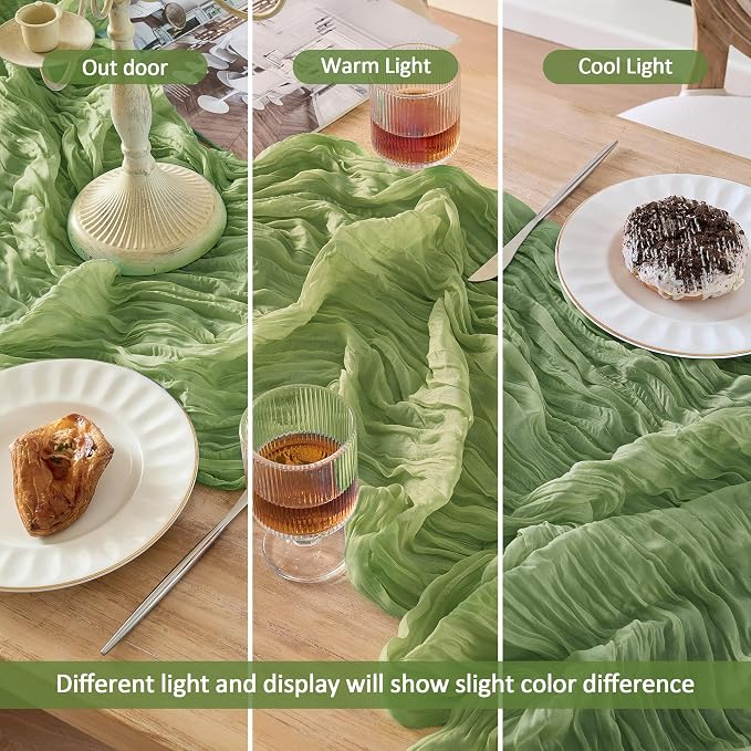 6 Pack Sage Green Cheesecloth Table Runner Boho Gauze Home Decor | 120 Inch - Image 4