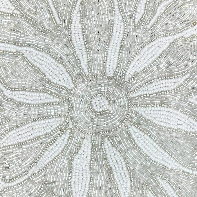 Handmade Beaded Table Runner 13x36 Inch – Silver & White Floral Beaded Runner - Image 7