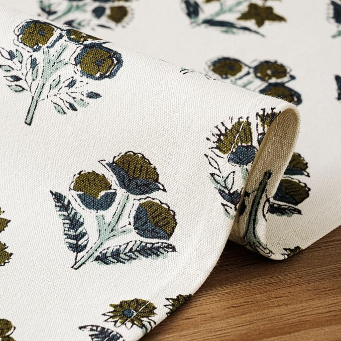 Block Print Floral Decorative Table Runners, 13x60 Inch Brown | 100% Organic - Image 5