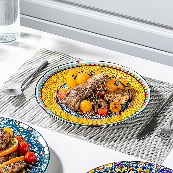 HENXFEN LEAD Boho Ceramic Dinner Plates Set of 6, 10.5 Inch | Assorted Patterns - Image 7