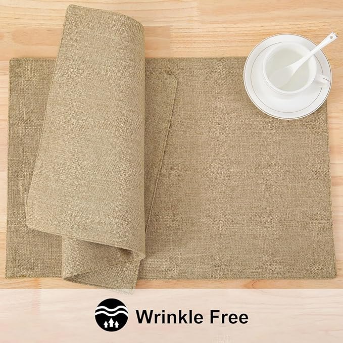 Faux Cotton Linen Placemats Set of 6, Cloth Washable Farmhouse Dining Table Mats - Image 3