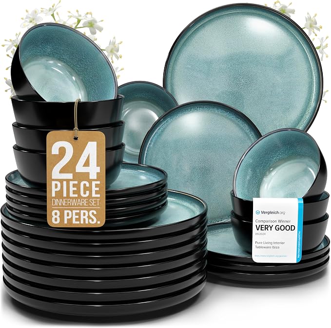 24 Piece Stoneware Dinnerware Set by PURELIVING