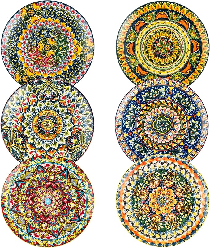 Henten Home Dinner Plates Set of 6, 10.5 Inch Porcelain Plate, Colorful by HentenHome