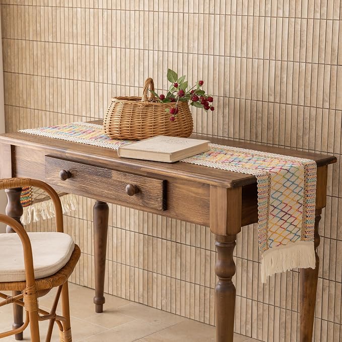 Keketoarrange Boho Macrame Table Runner 12x90 Inch | Woven Burlap Rustic Runner - Image 5