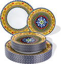 Yellow Plastic Plates, Boho Plates, layered circle red/yellow accents. Durable by Hioasis