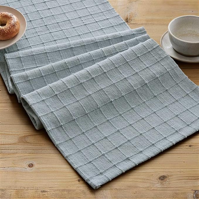 Artisanal Grid Linen Table Runner, 13x72 Inches Chambray | Heavy Textured - Image 2