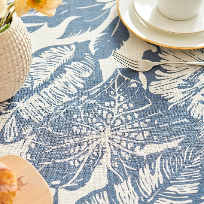jinchan Blue Tropical Floral Linen Square Table Cloth 50x50 | Tropical - Image 9