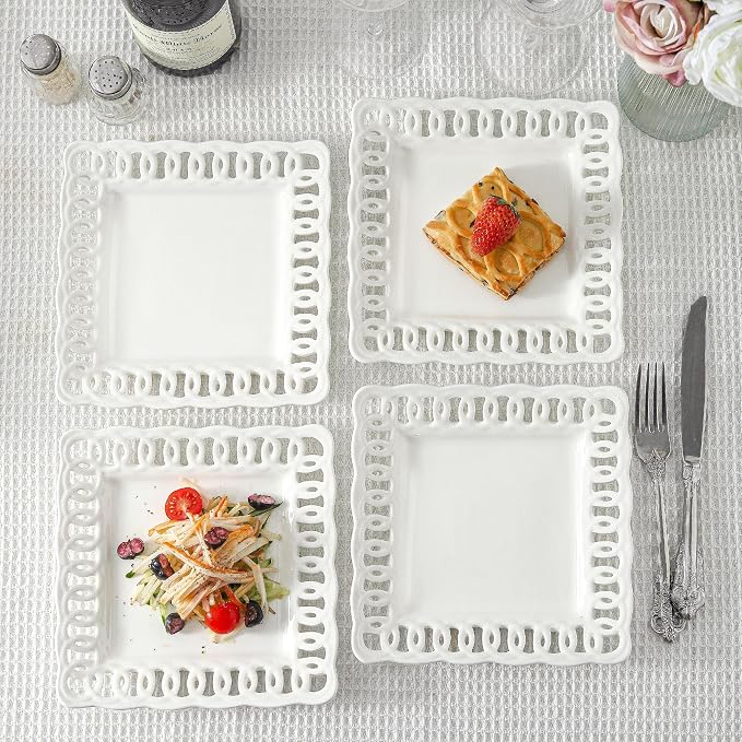 Square Appetizer Plate, 8 inch Ceramic White Dinner Plates - Image 5
