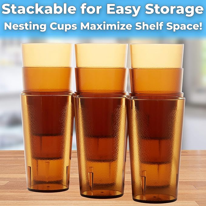 Restaurant Grade, BPA-Free 12oz Amber Plastic Cups 12pk. Super Durable - Image 4