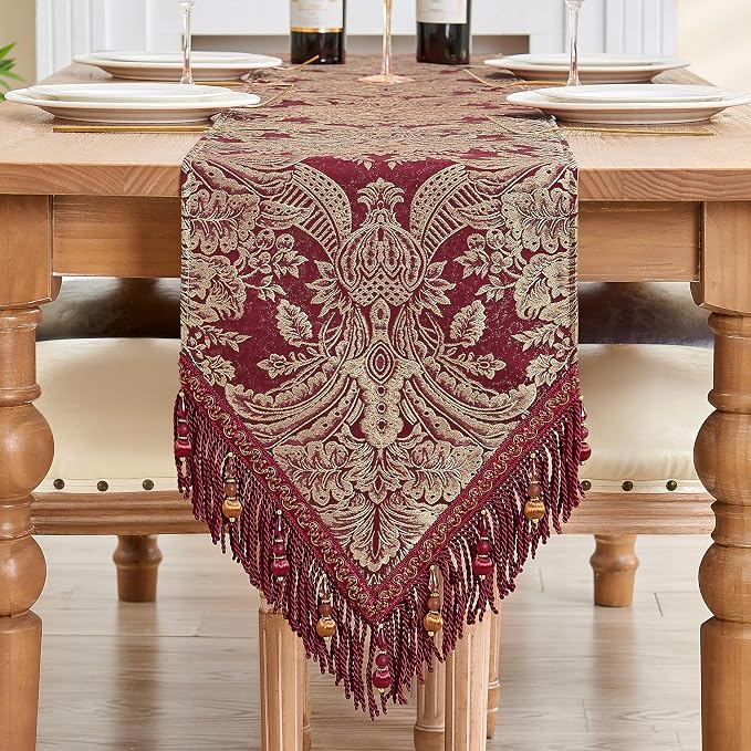 Loom and Mill Luxury Table Runner 90 Inches Long, Classic Jacquard Dining Table by LoomandMill
