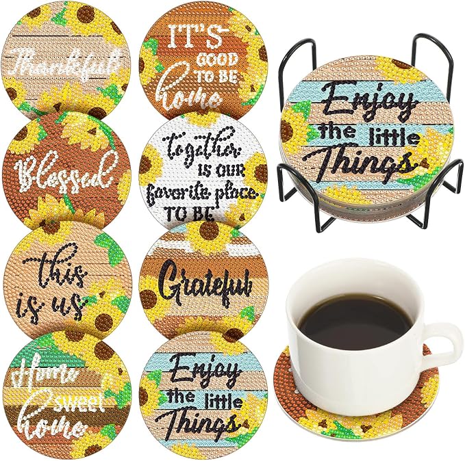 Sunnyray 8 Pcs Sunflower Diamond Painting Coasters Diamond Art Coasters by Sunnyray