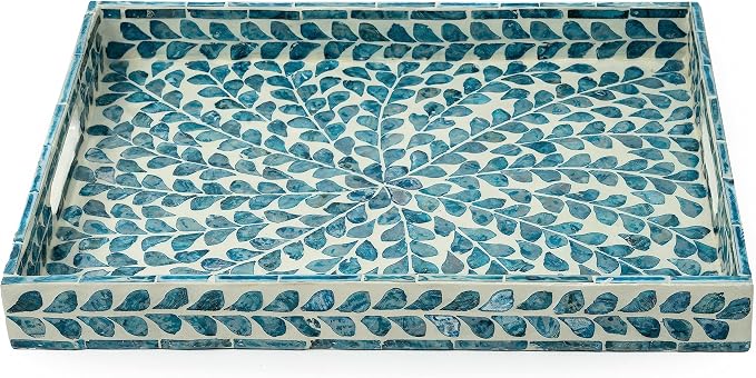 Serving Tray 15.7" X11.8", Lacquer Mother of Pearl Inlay Mosaic Tray, Rectangle - Image 3