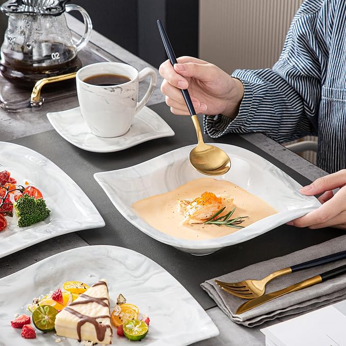 MALACASA 30 Piece Porcelain Dinnerware Set, Marble Grey - Image 5