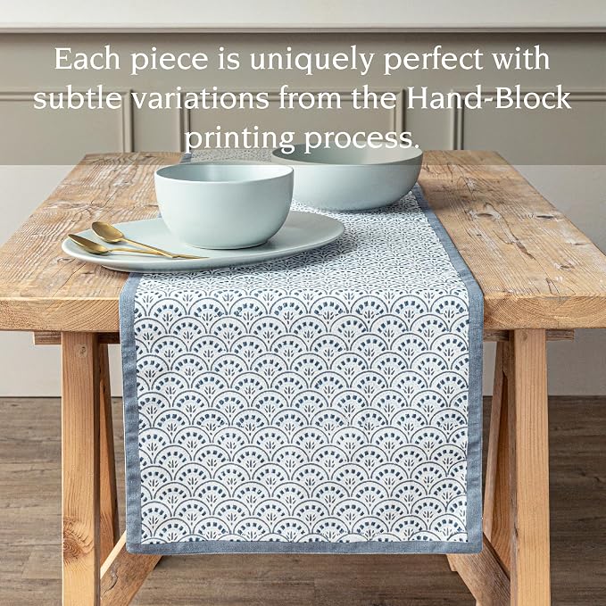 Over&Back 18x108 Hand-Blocked Printed Cotton Table Runner - Image 3