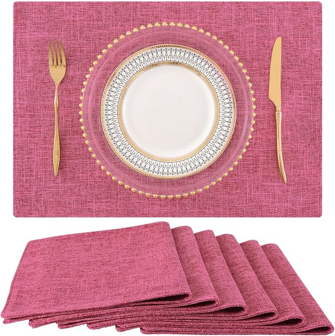 Faux Cotton Linen Placemats Set of 6, Cloth Washable Farmhouse Dining Table Mats by homing