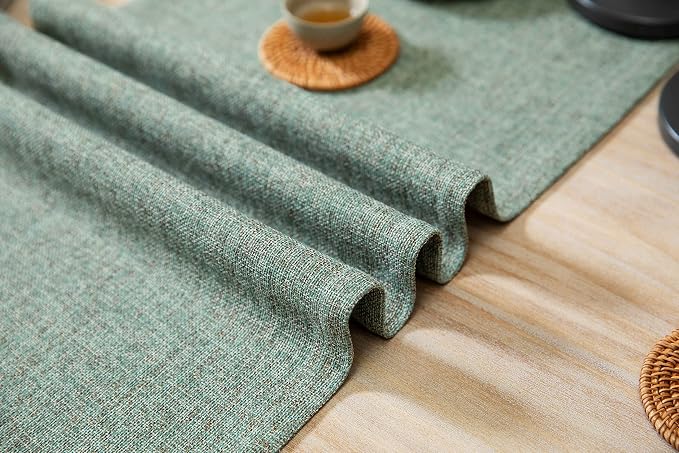 Burlap Style Farmhouse Table Runner, 14x36 Inches Mineral Green | Thick Durable - Image 6