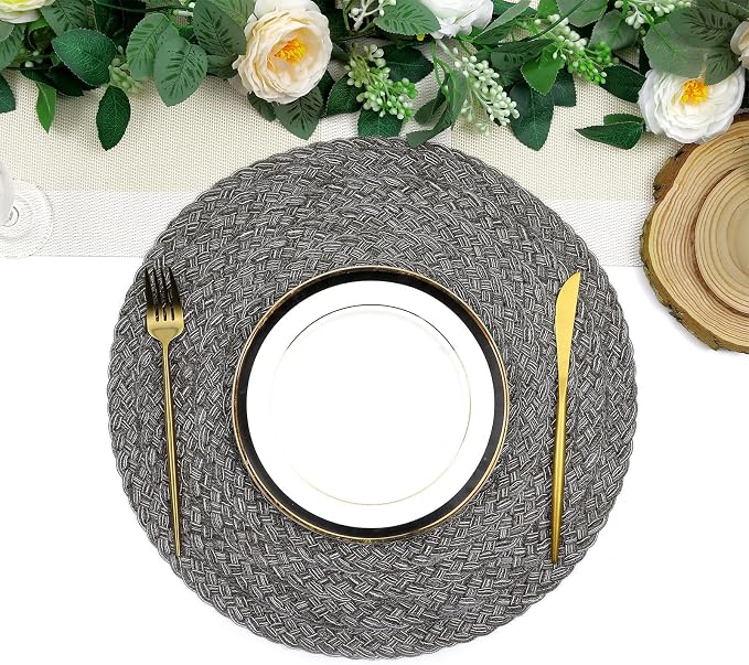 SHACOS Round Braided Placemats Set of 6 Thick Woven Placemats Washable 15 inch - Image 4