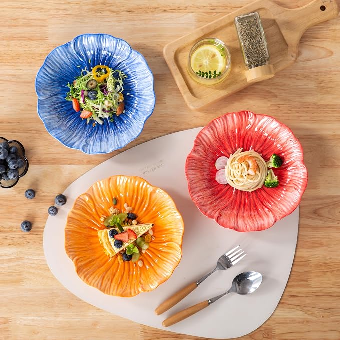 8 Inch Ceramic Decorative & Salad Plate Set of 3 | Distinctive Glazed Texture & - Image 4