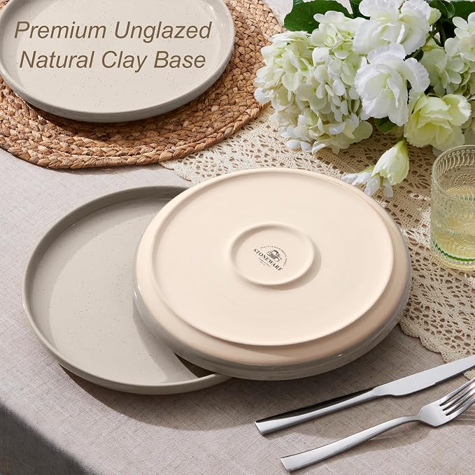LIANYU Stoneware Dinner Plates Set of 4, 10.5 Inch Porcelain Kitchen Plates - Image 6