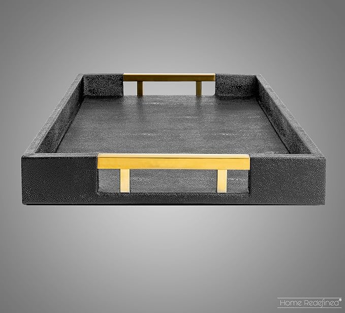 Modern Elegant 17.5"x12" Rectangle Black Glossy Shagreen Faux Leather - Image 4