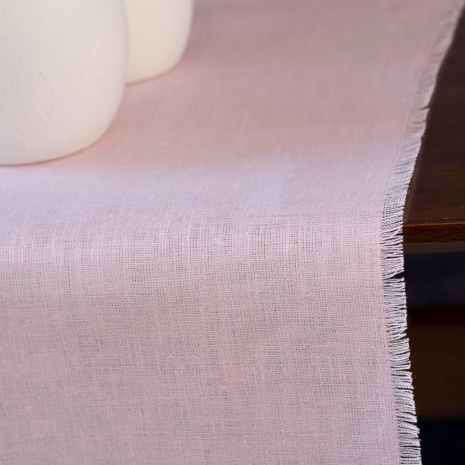 Pink Linen Table Runner with Fringe- 14x90 inches Long, 100% Pure Linen Runner - Image 4
