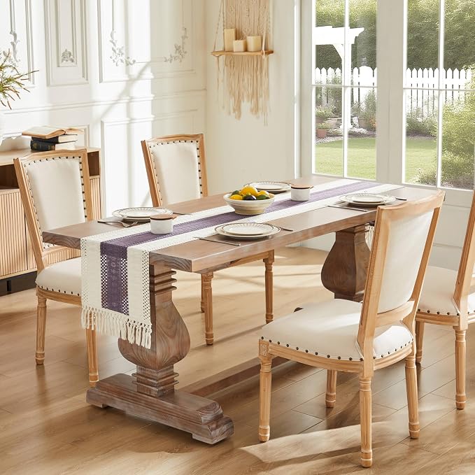 Macrame Style Bicolor Stitching Table Runner 14x72in Purple | Woven Boho Table - Image 2
