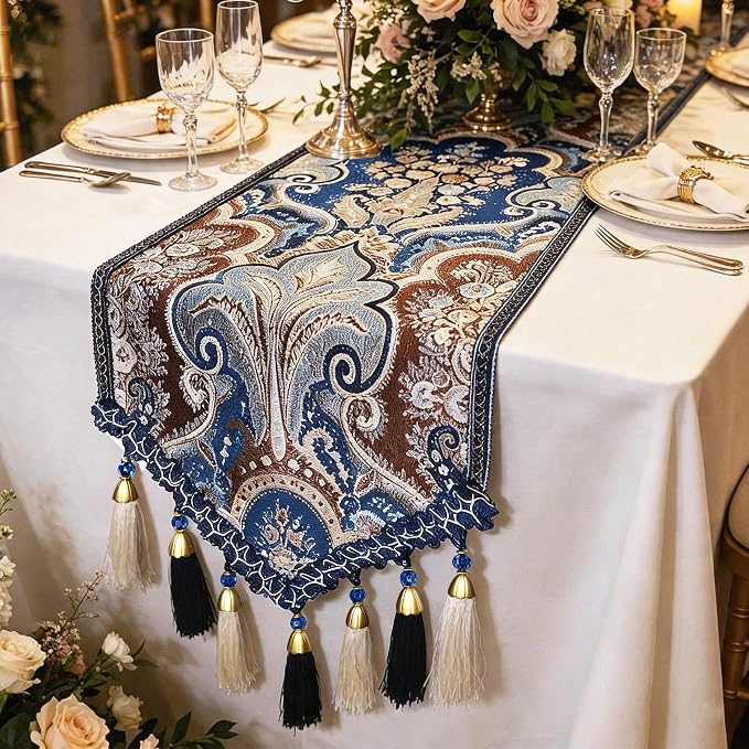 Dinner Table Runner 72" Navy Blue by Jiino