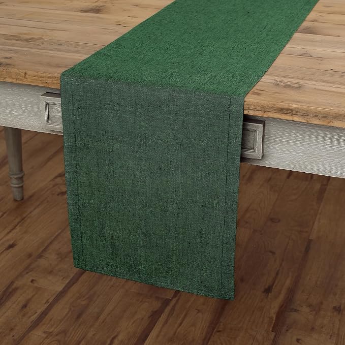 Solino Home 100% Pure Linen Table Runner Green Long, Athena 14 x 120 in | Table by SolinoHome