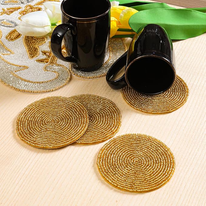 Handmade Beaded Bar Drink Tabletop Protection Coasters - Image 4