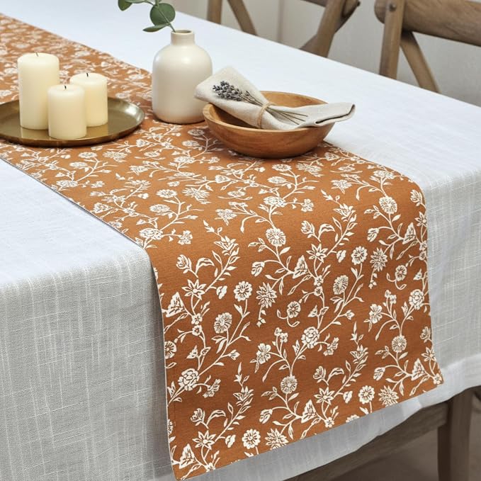 Floral Table Runner 72 Inches Long wih Flowers Botanical Design Rustic Vintage - Image 4